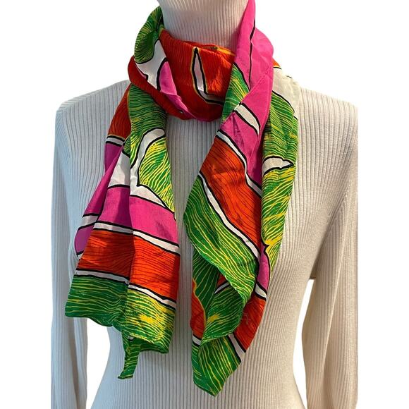Vintage Liz Claiborne Scarf Wrap 80s Colorful Tropical Palms Green Pink Signed - Picture 5 of 5